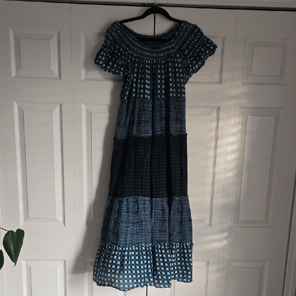 Free People Blue and Black Tiered Maxi Dress